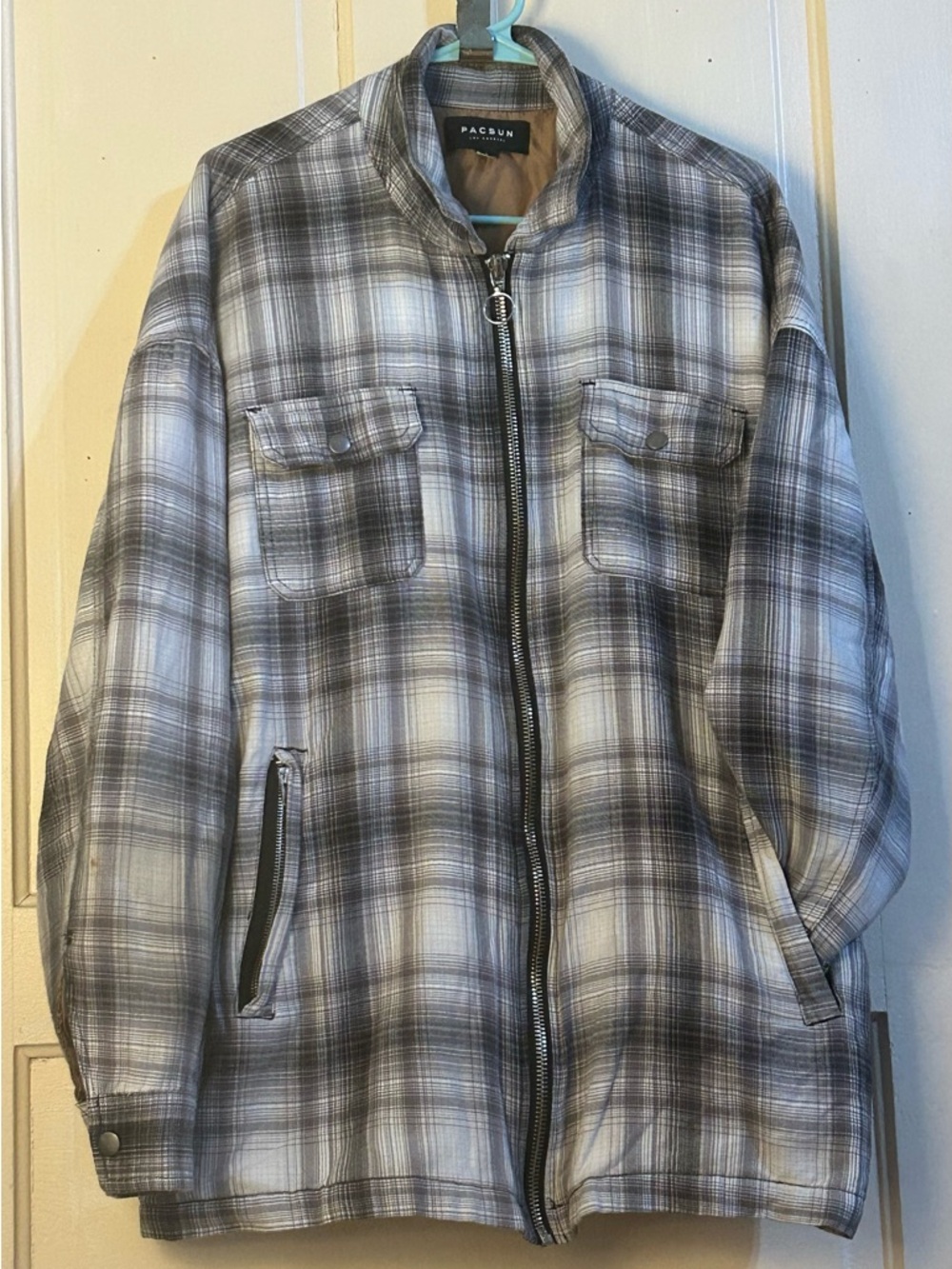PacSun Gray Plaid Zip-Front Jacket